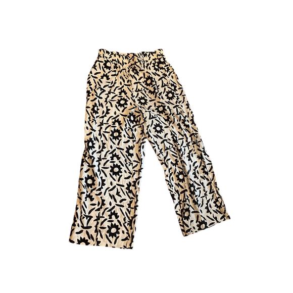 Christian Siriano New York Wide Leg Linen Pants Floral White/Black Size L NWT - Picture 2 of 4